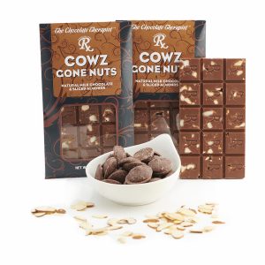 Cowz Gone Nuts milk chocolate almond bar by The Chocolate Therapist