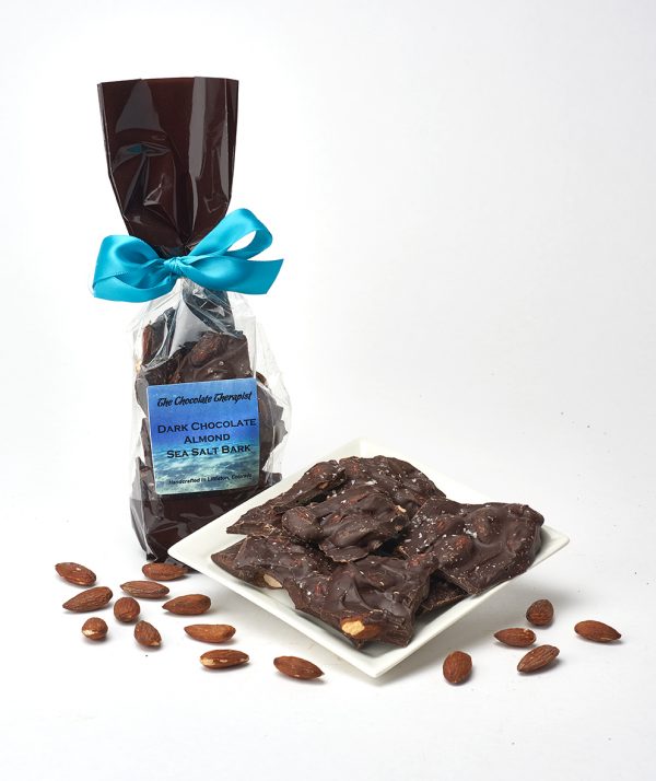 Dark chocolate almond sea salt bark by The Chocolate Therapist