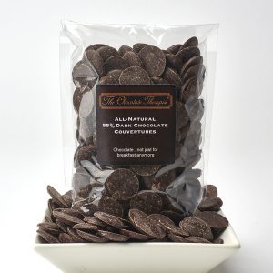 55% dark chocolate couvertures in an 8 oz bag by The Chocolate Therapist