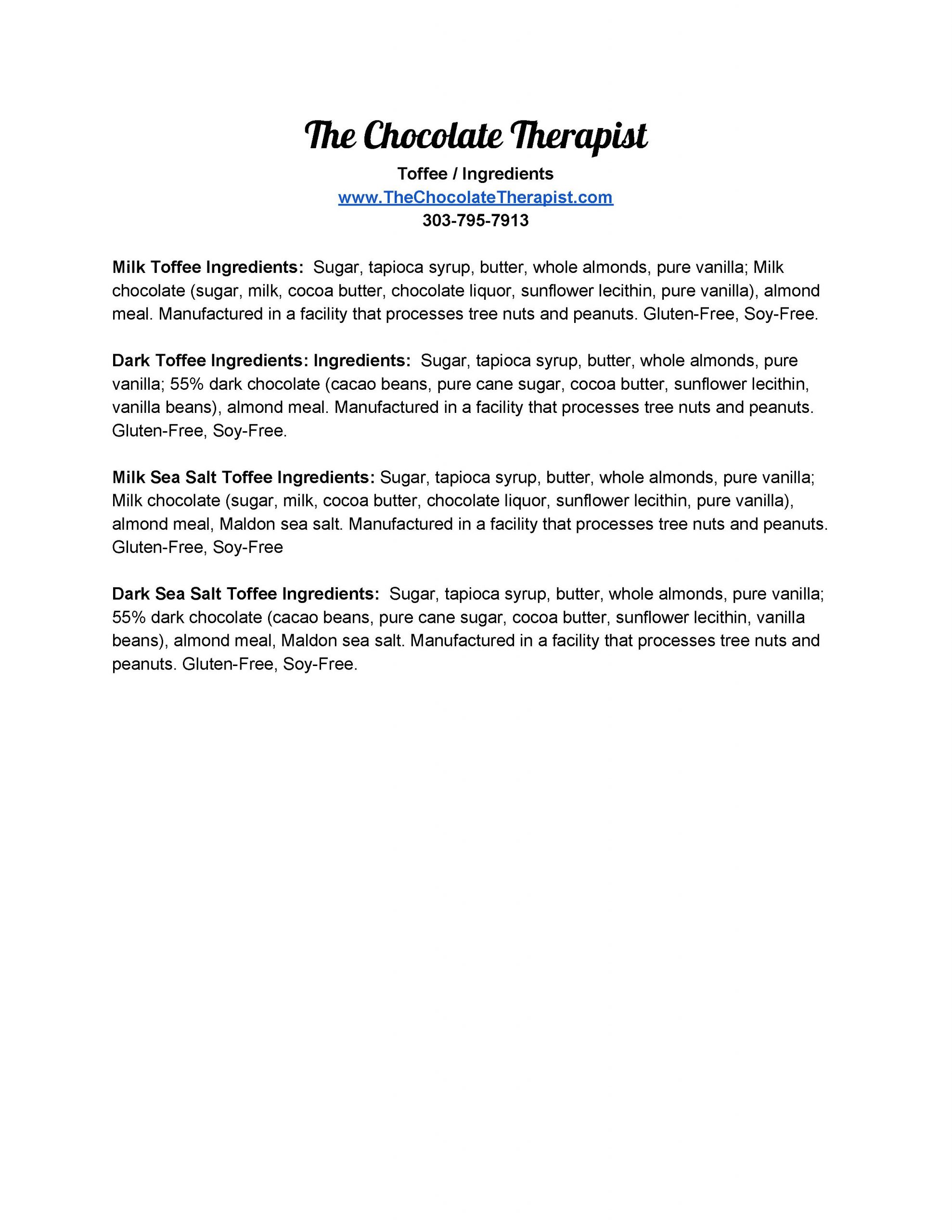 Toffee Ingredients The Chocolate Therapist