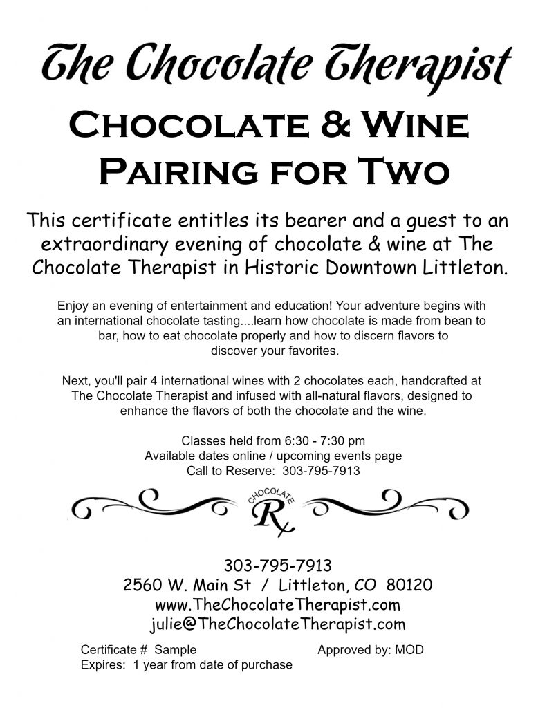 Chocolate and wine gift certificate